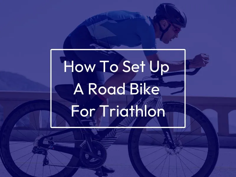 Man on triathlon bike, text on screen reads "How To Set Up A Road Bike For Triathlon".