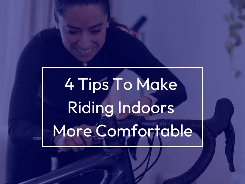 woman adjusting stem. text on screen reads "4 Tips To Make Riding Indoors More Comfortable".